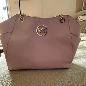 Michael Kors Pink Leather Tote with Gold MK Logo